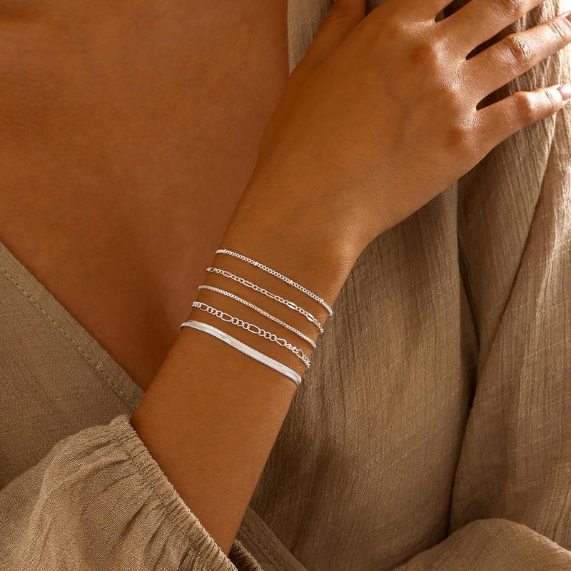MBW Gold Bracelets for Women Trendy, Dainty 14K Gold Plated Bracelet Stack Beaded Chain Bracelet Set Thin Small Cute Paperclip Bracelets Fashion Waterproof Jewelry Gift Gold Accessories for Women - Image 3